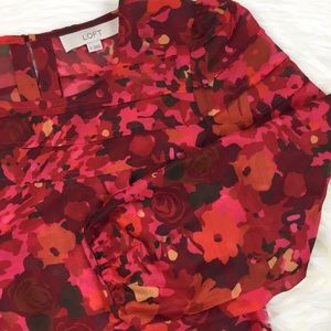 Ann Taylor LOFT Floral Red Pink Sheer Blouse XS